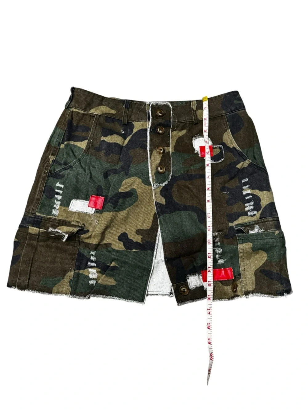 Camo Distressed Mini Skirt with Side Cut-Outs